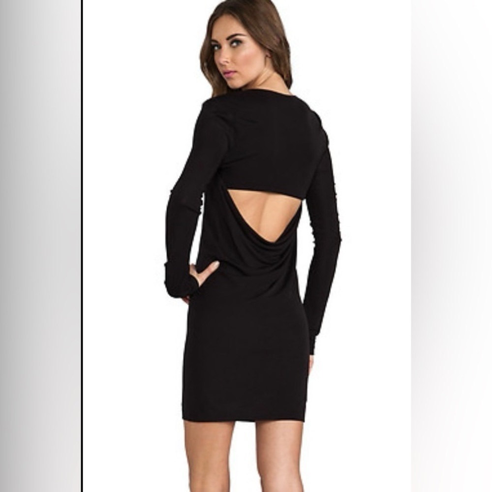 T by A l e x a n d e r Wang Matte Jersey Long Sleeve Back Cowl Mini Dress - Picture 10 of 10